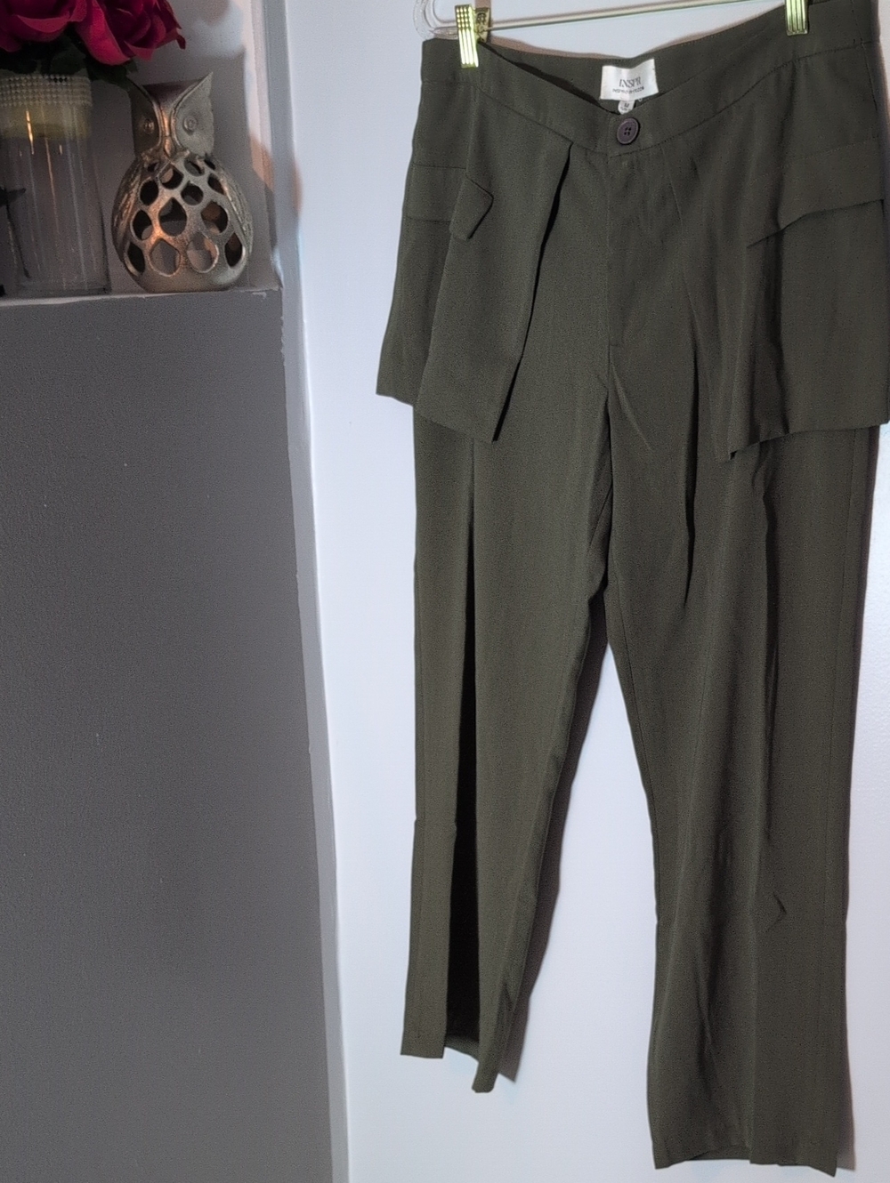 INSPR By Tezza Olive Utility Wide-Leg Cargo Trousers